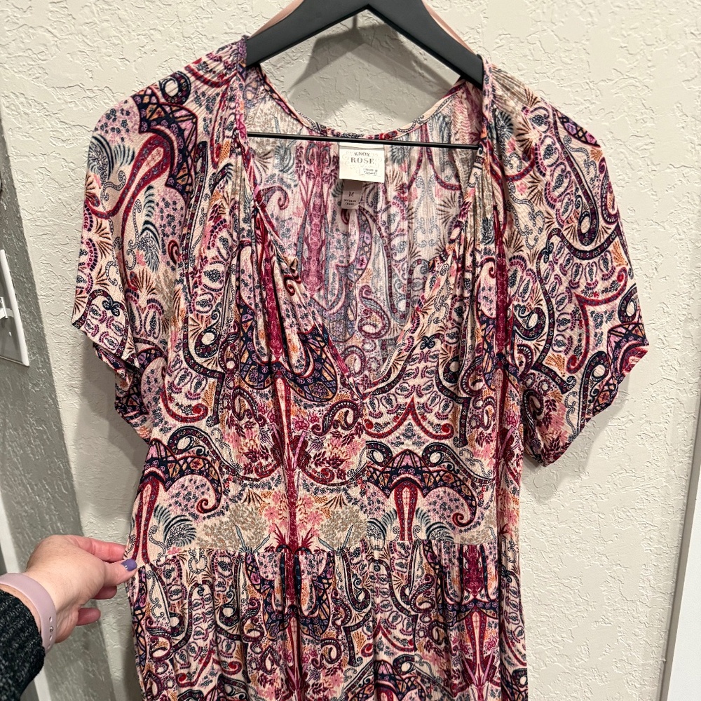 Knox Rose Multicolor Trapeze Babydoll Dress with pockets Size M